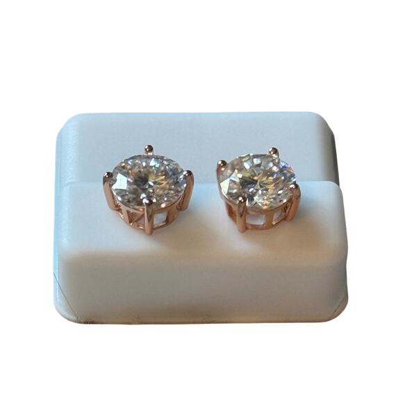 925 SS Rose Gold Moissanite Stud Earrings 10MM PP 8.00 CT VVSD Color - Picture 1 of 6